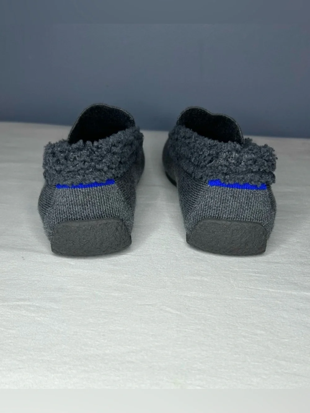 Rothys Shoes The Mens Slipper 8 Gray Knit Faux Shearling Merino Moccasin Loafers